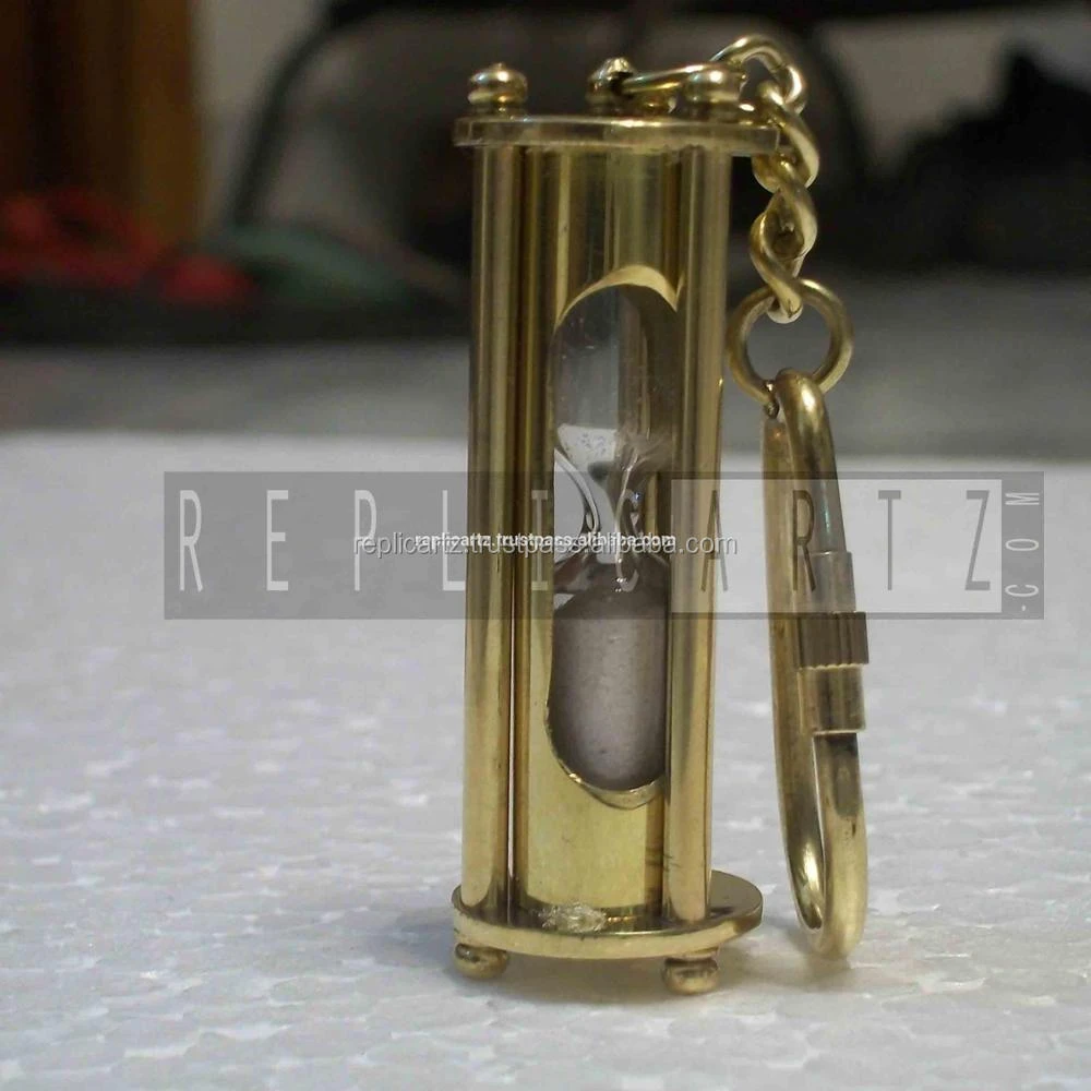 Nautical Solid Brass Hour Glass Keychain Sand Timer Keyring Sand Clock Key Holder