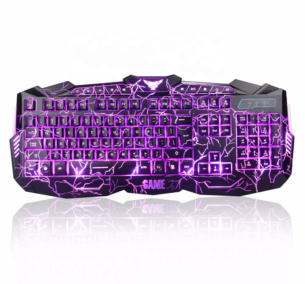New 3 Color Led Backlit crack wired gaming keyboard illuminated keyboard With 600/1000/1200/1600 DPI Computer Mouse Mice combo
