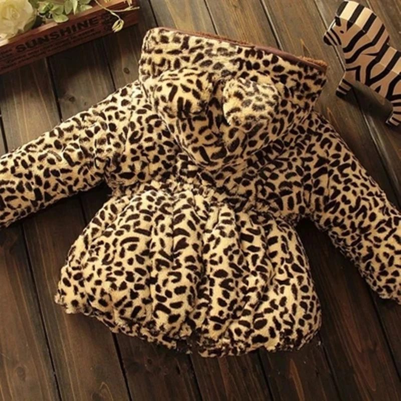 New arrival toddler girls winter thick warm hooded jacket new designs baby girls padded leopard jacket coat clothing