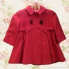 New arrival vintage childs swing coat girls red winter jacket pleats and details for baby girls jacket 2016