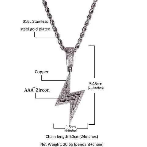 New Arrivals Lightning Design CZ Pendant Crystal Custom Gold Plated Pendants