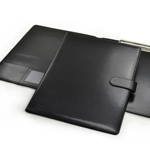 New design  A4 document custom printing  portfolio PU leather pen holder and pocket  file folder with metal clips