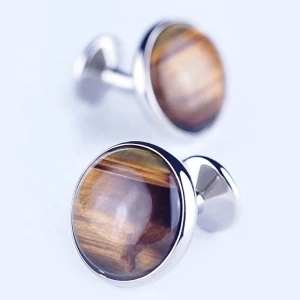 new design silver round cufflinks with tyger eye gemstones cuff link for men accessory set for gifts