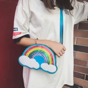 New personality laser rainbow sequins messenger bag cute cartoon small fresh cloud child bag