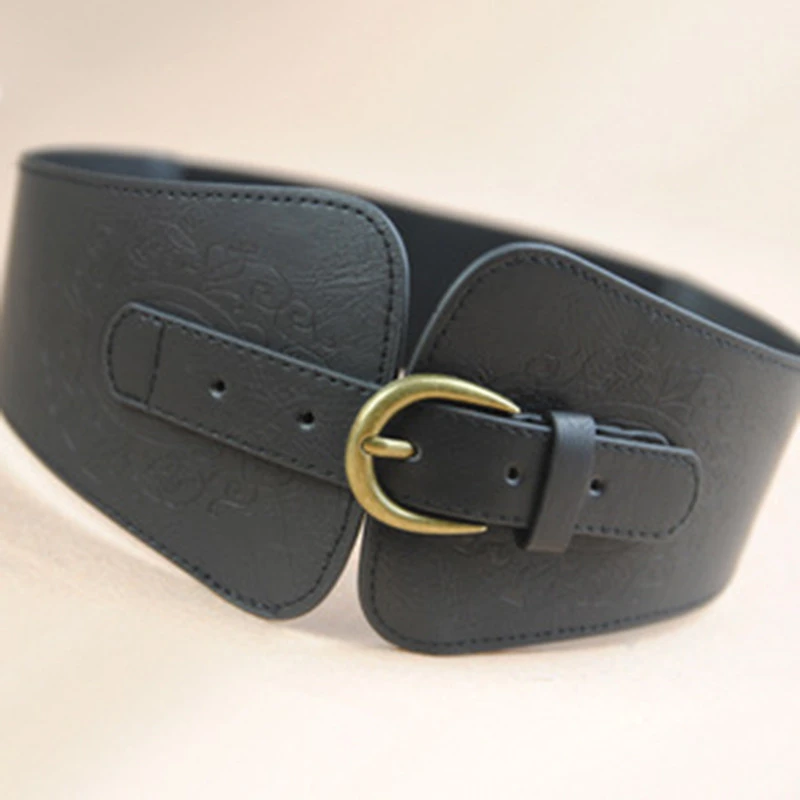 New Retro totem belt women imitation leather pin buckle wide female designer fashion brand waist belt ladies waist decoration