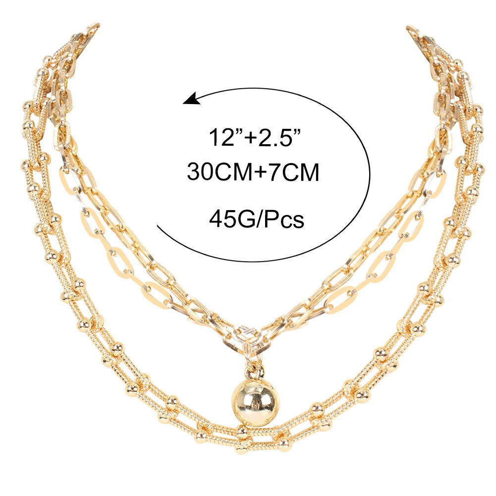 New style high quality three layers small ball pendant bamboo chain luxurious choker gold necklace