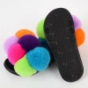Newly designed Rex rabbit fur ball fur sandals ladies cute fluffy rabbit fur pompom indoor slippers