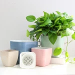 Nordic square fibres self watering flower pots planter plastic plant pot