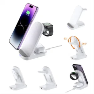 OEM Wireless Mobile Phone Charger Fast 15W Magnetic Quick Charging Qi-Certified Wireless Charger Multifunction 3-in-1 Station Magsafe Wireless Charger