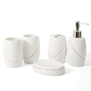 OEM/ODMHot Products Wholesale Classic White Ceramic Bathroom Set Five-piece Bathroom Set 5pcs Bathroom Accessory Set