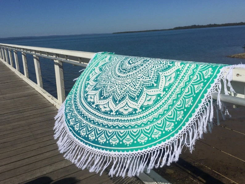 Ombre Mandala Round Beach Blanket Beach Hippie Bohemian Picnic Towel Yoga Mat Boho Mandala Beach Roundie Tapestry