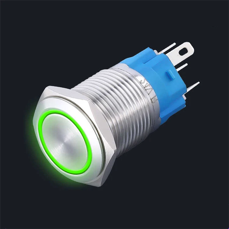 Opening 16mm metal button switch 12v24v2v self locking LED lamp with ring angel eye waterproof IP67 automobile refitting button