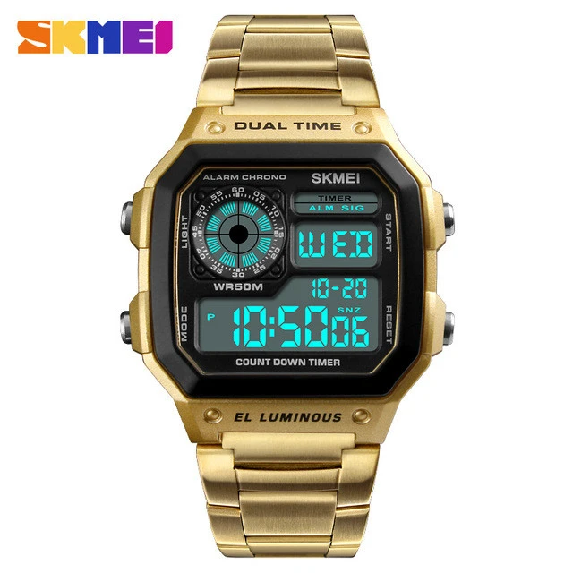 Original SKMEI Waterproof digital LED sport Watches men Stainless Steel alarm Clock led sportswatch