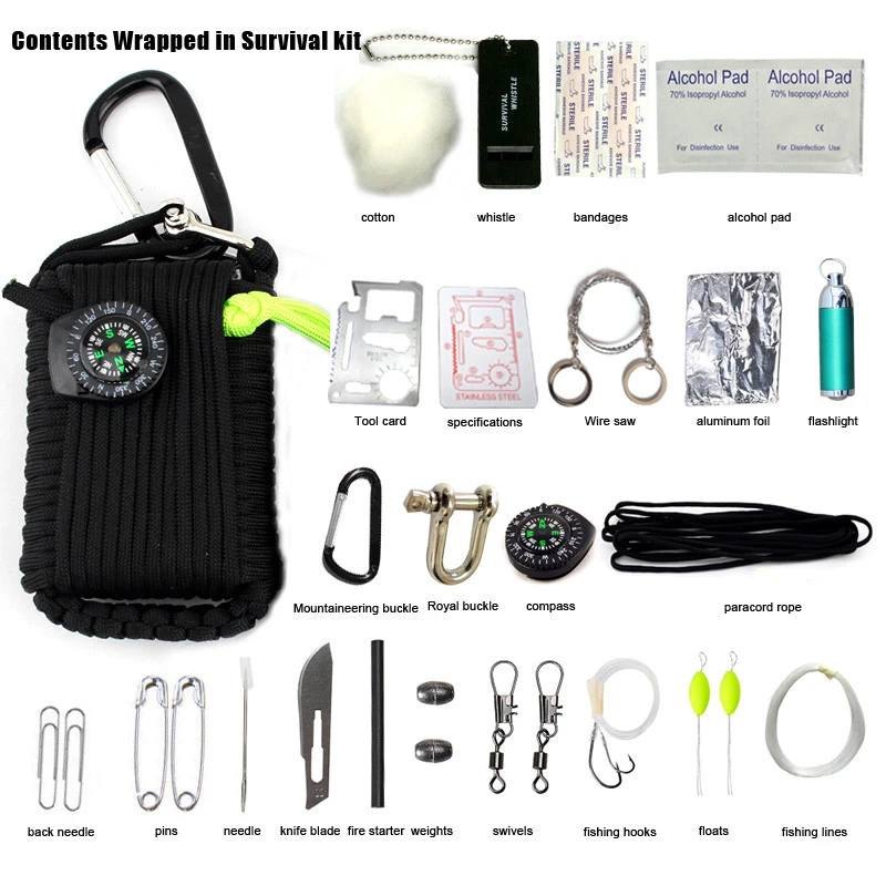 Outdoor Camping Tactical Multifunctional Camping Emergency Military Paracord Rope Survival Kit Set