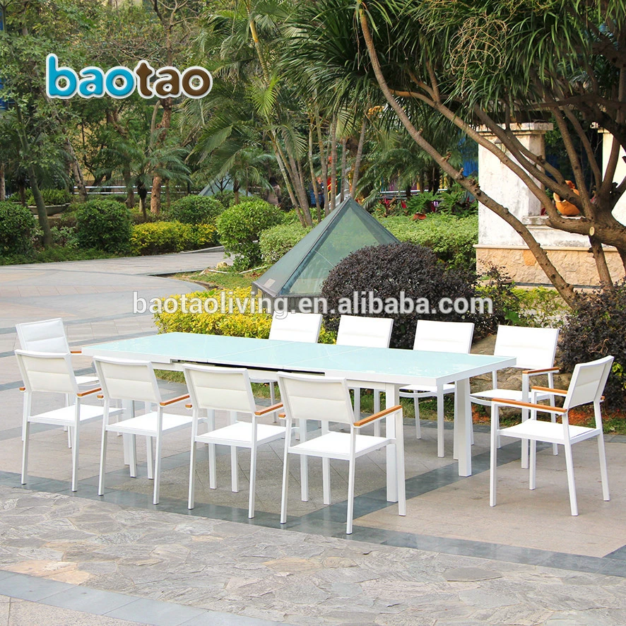 Outdoor Extending Garden Dining Set Aluminum Plastic Wood Table with Function