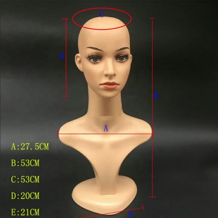 plastic PE head make up realistic mannequin head with shoulder PVC
