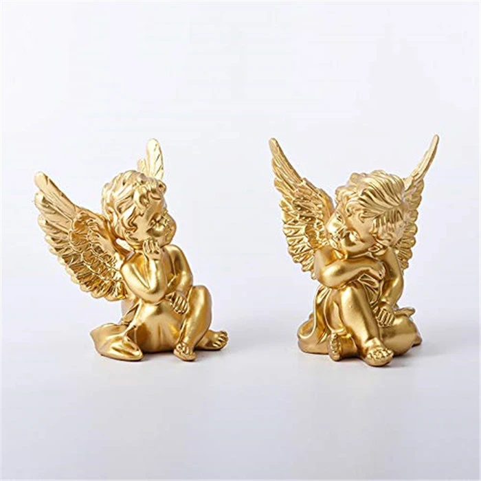 Polyresin/resin home decoration Set of 2 Gold Angels Resin Cherubs Statue Figurine, Indoor Outdoor Home Garden Decoration 4 Inch