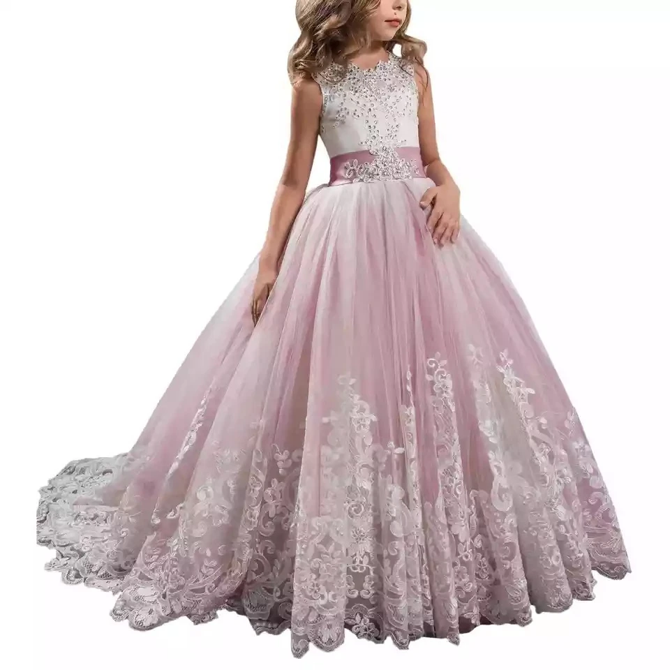 Princess Wedding Children Clothing Ball Gown Girls Clothes Puffy lace hem party Maxi dresses for kids clothes girls dress