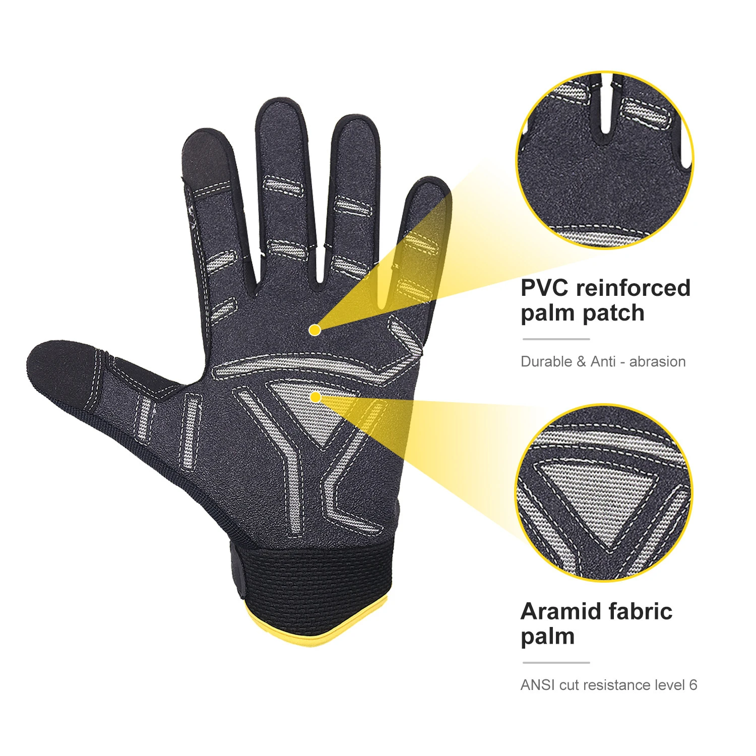PRISAFETY Ansi Level 6 Cut Resistant High Impact Mining oil and gas gloves cut 5, Mechanic Working Protective oilfield