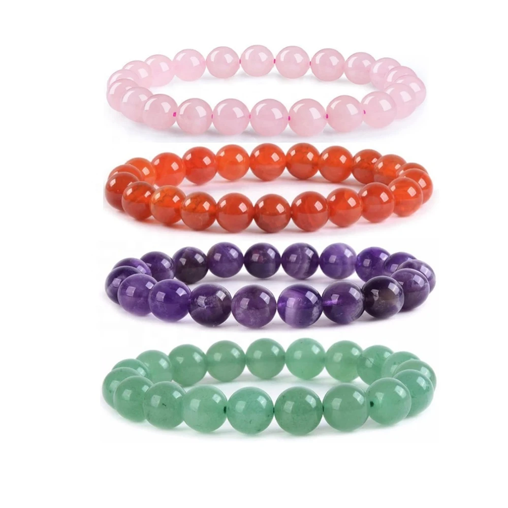 Professional Jewelry Factory Natural 8mm Gorgeous Semi-Precious Gemstones Healing Crystal Stretch Beaded Bracelet Unisex