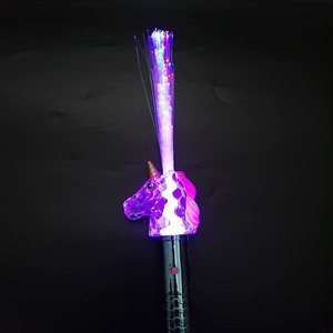 Promotional gifts light up LED glow stick colorful flashing unicorn shape fiber optic glow stick for kid&#39;s toys party suppily