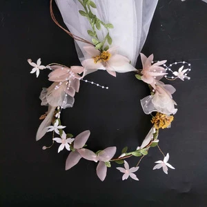 Ready to ship stock available designer headband hair flower crown with long wedding veil for girls