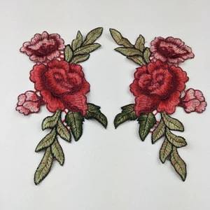 Red Rose Flowers Patch Embroidered Floral Applique Sew on Patches For Lace Fabric Clothes DIY Craft Supply