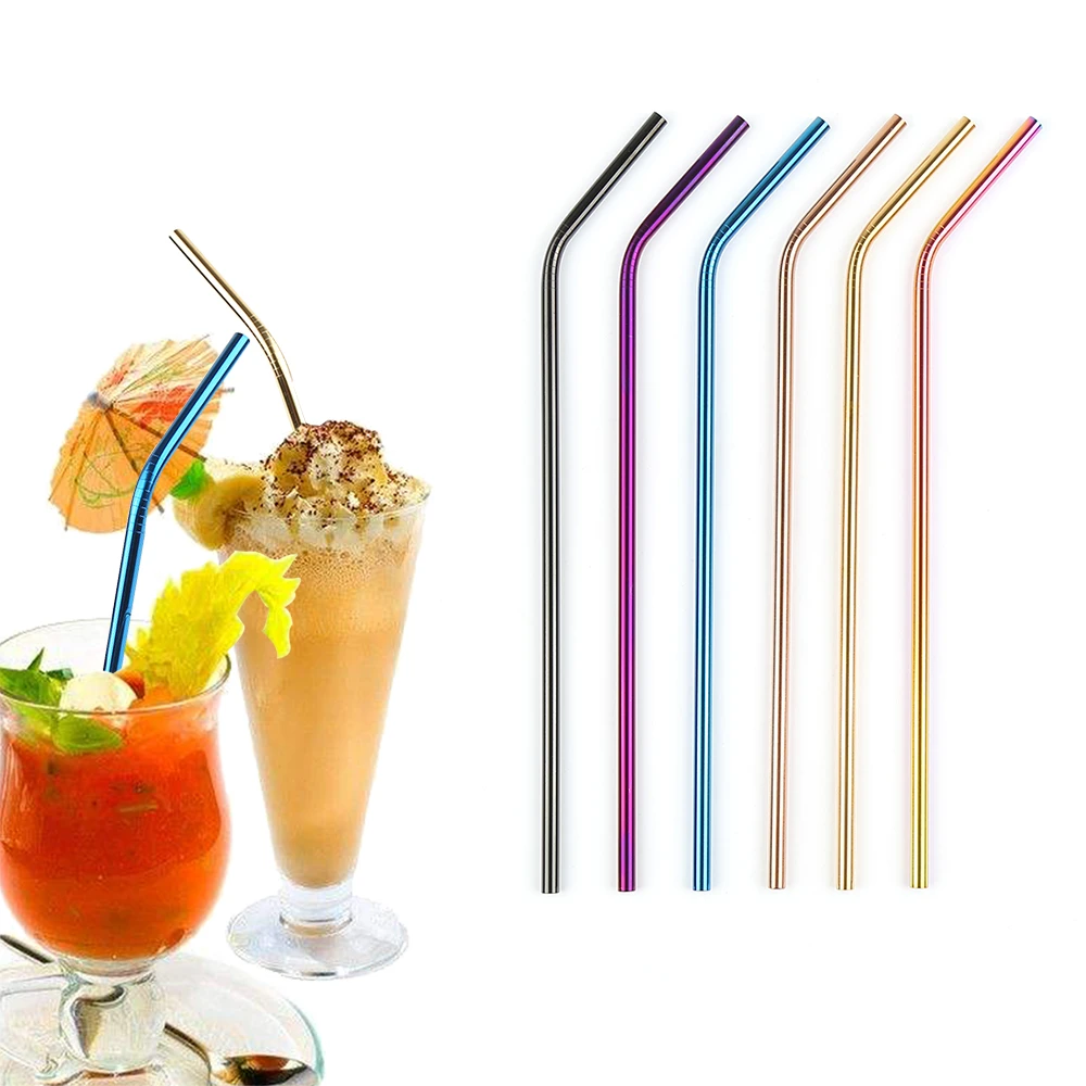 Reusable Food Grade Stainless Steel Gold Metal Straws, rainbow/black/gold/rose gold/blue color straws