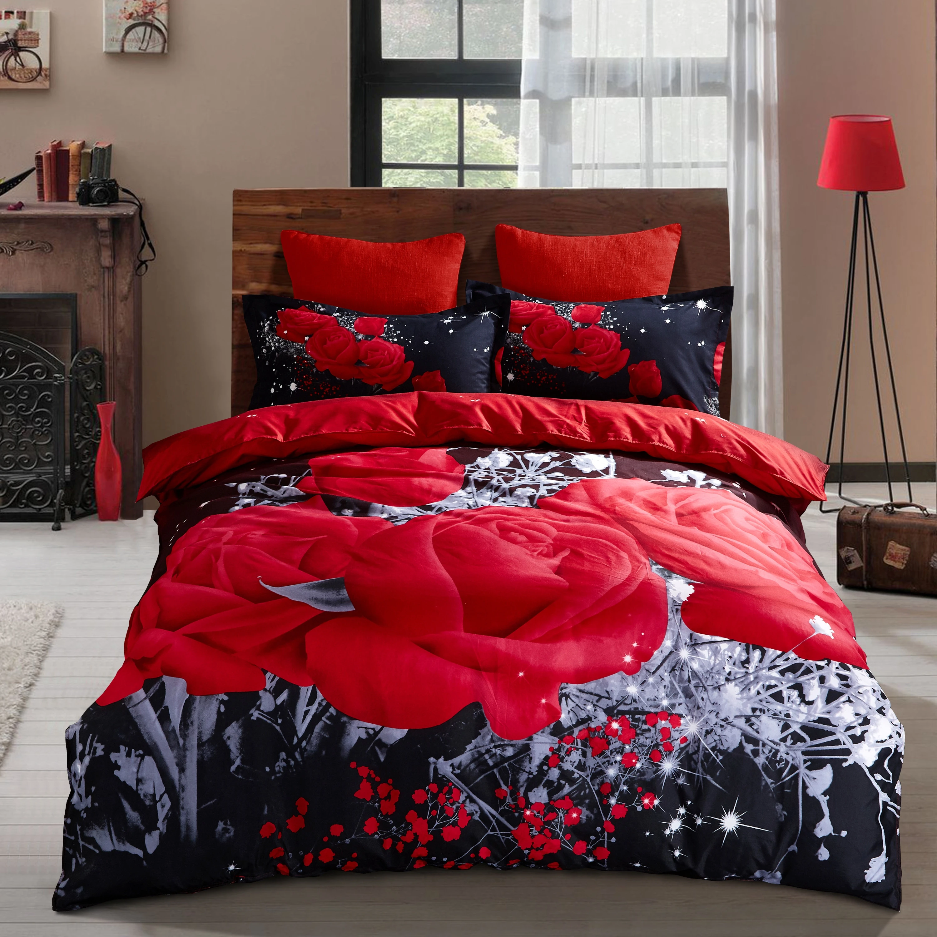 ROSE Bedding Duvet Cover Queen Set Comforter Covers with Pillow Shams Duvets
