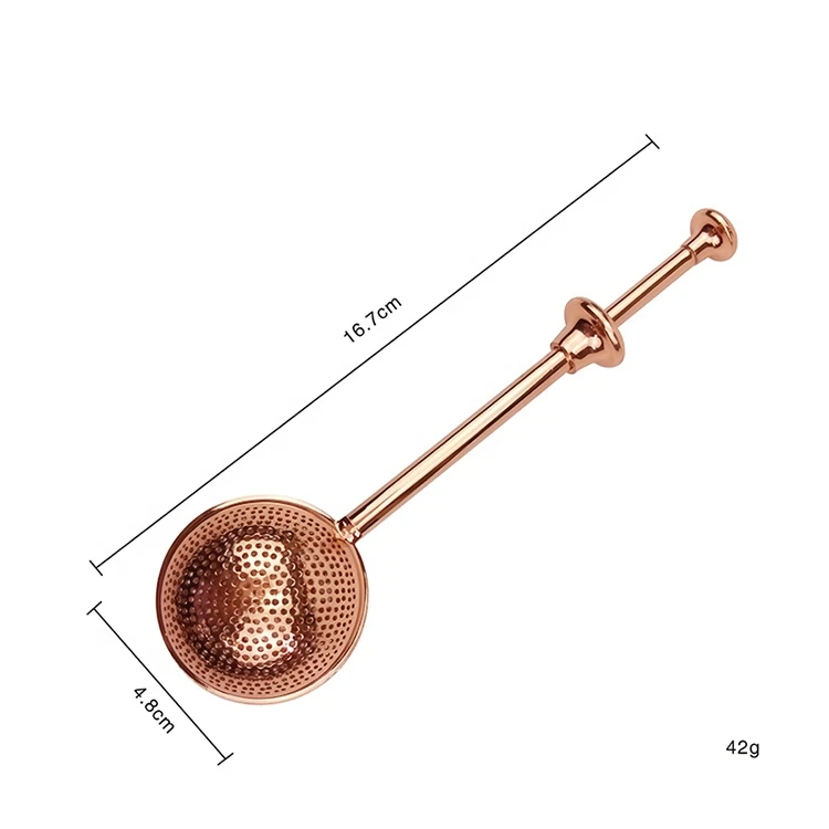 Rose Gold color Stainless Steel tea strainer Infuser round circleTea Ball With Retractable long handle