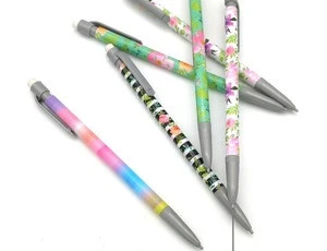 Round shape plastic mechanical pencil with top eraser classic model with heat transfer film barrel