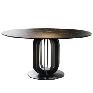 Round Shaped Ceramic Tile Panel Dining Table With Steel Base Marble Panel Table Modern Ceramic Tiles Dining Table