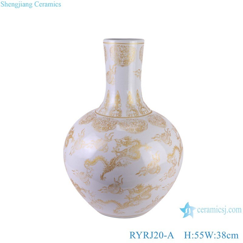 Ryrj20-a-B-C Qianlong Dragon Pattern Ceramic Globular Decorative Vase