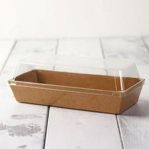 Sandwich craft paper box packing tray food grade paper container with clear lids for food (brown)
