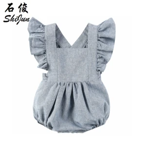 Shijun 2019 New Arrival Ruffle Girl Onsies baby Linen Clothing Organic Baby Romper