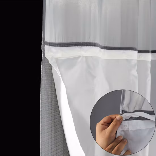 Import Shower Curtains Bathroom Set with Snap in Liner, Waffle Fabric Heavy Duty Thick Fabric Hookless Shower Curtains from China