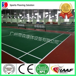 Silicon PU badminton sports flooring hot selling product in guangzhou disen sandwich system sport court price in China