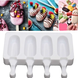 Silicone Ice Cream Mold DIY Homemade Popsicle Molds Freezer Juice 4 Cell Big Size Ice Cube Tray Popsicle Barrel Maker Mould