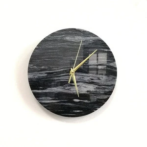 Simple design round shape marble clock with golden hands for home decoration