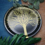 Simple Golden texture Plates Food Snack Dish Plate Wheat Lunch Dinner Dessert Fruit Plate Tray Tableware