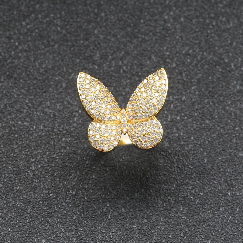 Size 6-10 14K Gold Fully Iced Butterfly Ring Hip Hop Jewelry For Amazon/Ebay/Wish Online Store For Wholesale Agent in stock