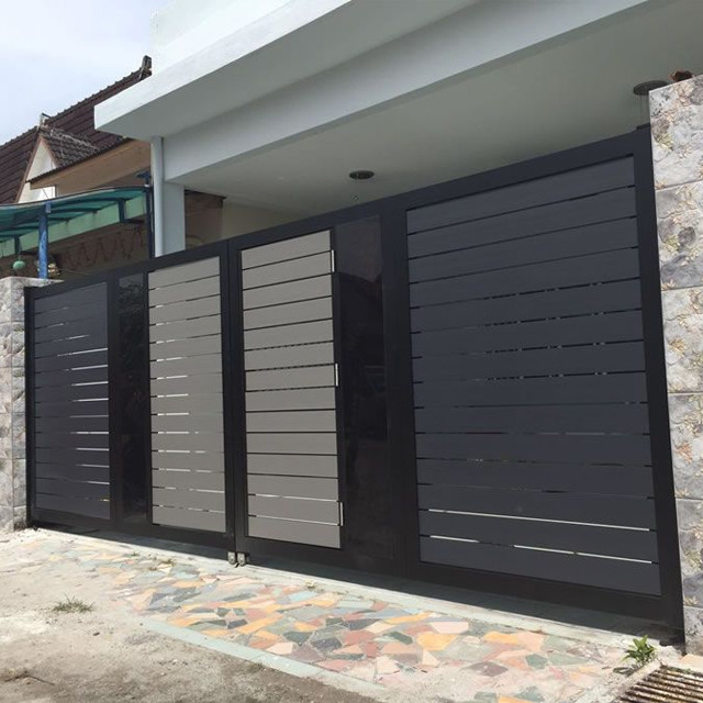 Buy Sliding Curved Gate Sliding Motor Auto Gate Black Aluminum Gate And ...