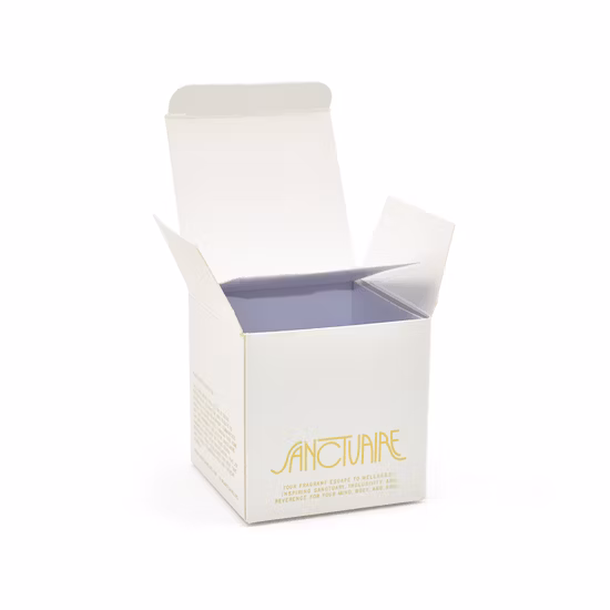 Wholesale Custom Cosmetic Skincare Candle Packaging From Manufacturers Recycled Foil with UV Advantage Perfume Buckle Bottom Box