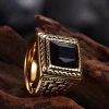 Square Black Stone Men Seal Ring Signet Gold Color Classic Wedding Band Male Rings Titanium Stainless Ring