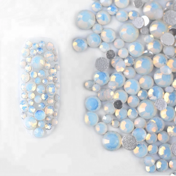 SS3-SS30 White Opal Crystal Nail Art Rhinestones 3d Charm Glass Flatback Non Hotfix DIY Nail Jewelry Sticker Decorations
