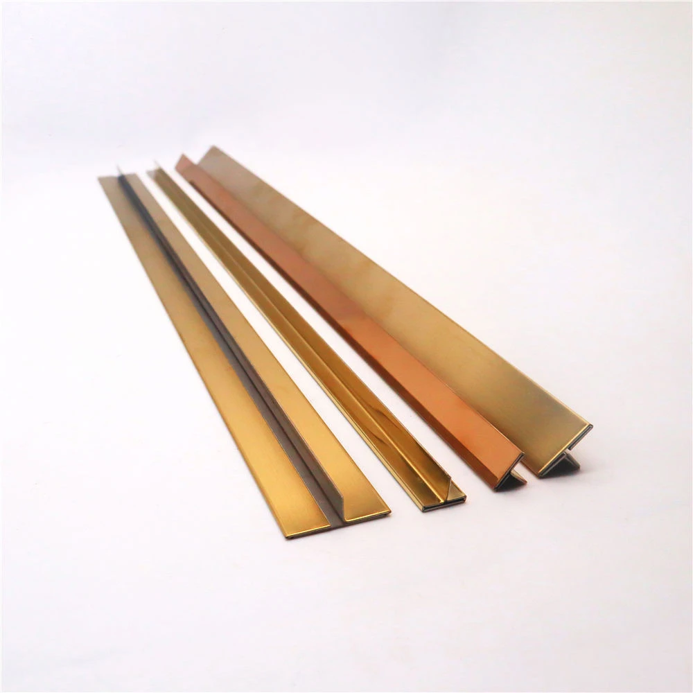 Stainless steel T shaped tile trim metal edging Gold brushed decorative strips