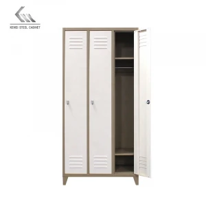 Steel knock down structure furniture metal 3 doors standing feet clothing locker/wardrobe