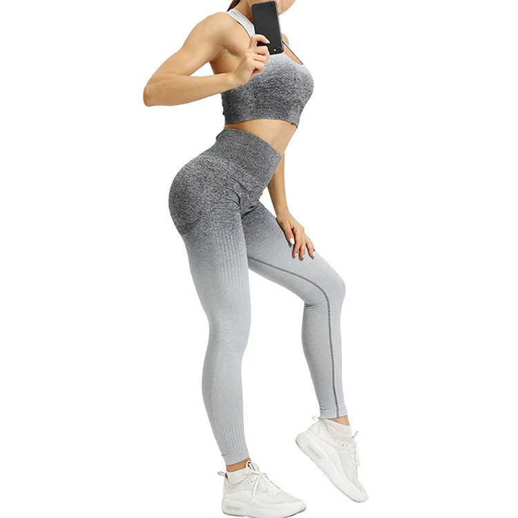 Stylish Gradient High Waist Butt Lift Seamless Activewear Sport Wears Fitness Yoga Wear Set