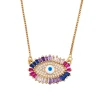 Unisex Jewellery Rainbow Cubic Zircon Micro Paved Blue Turkey Evil Eyes Charms Hamsa Hand Eyes Choker Necklace