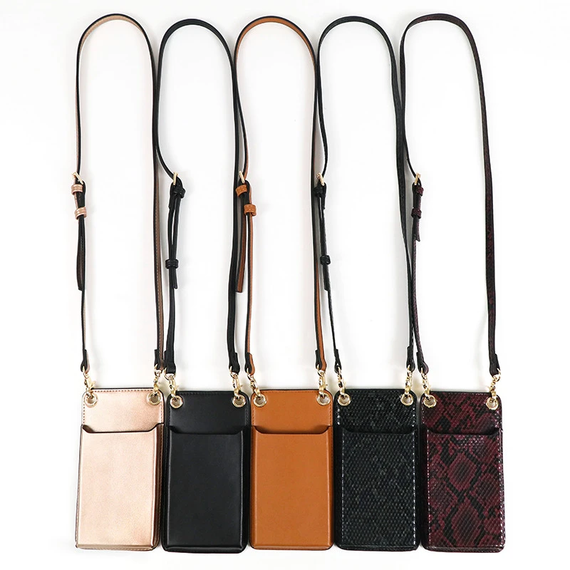 Universal Genuine Leather carry Cell Phone Shoulder Pocket Wallet Leather case mobile phone bags with Neck Strap